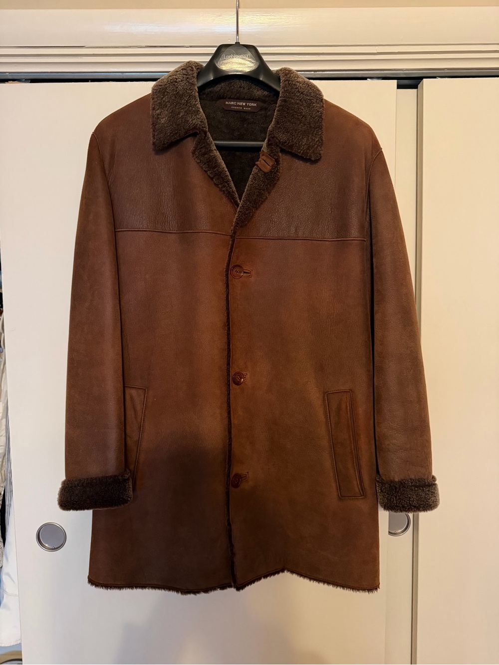 Marc New York Brown Shearling-Trim Pea Coat